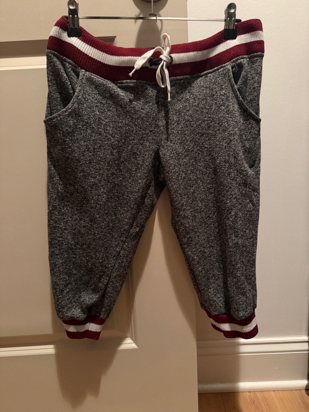 Charlotte Russe Marled Charcoal Joggers with Burgundy Waistband